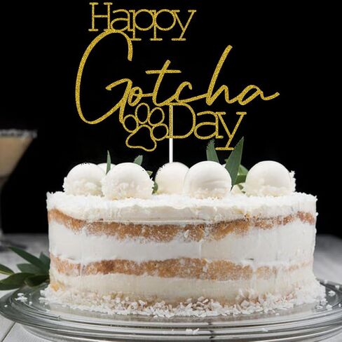 Happy Gotcha Day Cake Topper, Pet Adoption Anniversary Cake Toppers, It's My Gotcha Day Party Decoration, Gold Glitter in Saudi Arabia