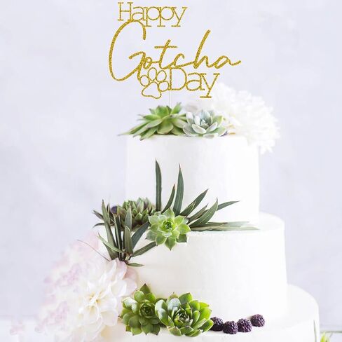 Happy Gotcha Day Cake Topper, Pet Adoption Anniversary Cake Toppers, It's My Gotcha Day Party Decoration, Gold Glitter in Saudi Arabia