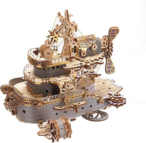 Wooden Sailing Ship，Flyship 3D Wooden Puzzle for Adults, 3D Wooden Flyship Model Building Kit，DIY Craft Kit Toy Christmas/Birthday Gift (Kit Version/Blue) in Saudi Arabia