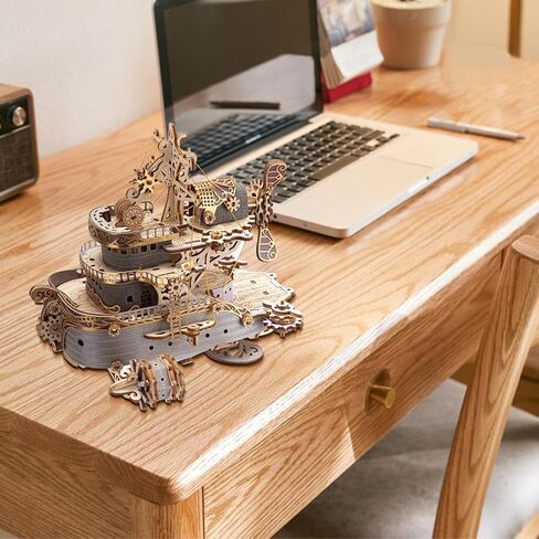 Wooden Sailing Ship，Flyship 3D Wooden Puzzle for Adults, 3D Wooden Flyship Model Building Kit，DIY Craft Kit Toy Christmas/Birthday Gift (Kit Version/Blue) in Saudi Arabia