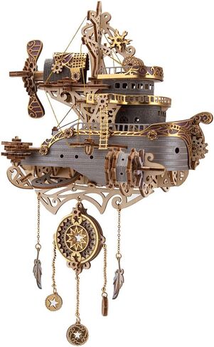 Wooden Sailing Ship，Flyship 3D Wooden Puzzle for Adults, 3D Wooden Flyship Model Building Kit，DIY Craft Kit Toy Christmas/Birthday Gift (Kit Version/Blue) in Saudi Arabia