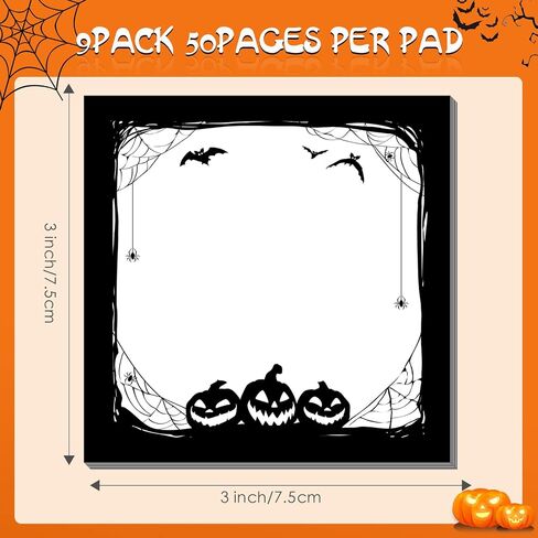9 Pcs Halloween Sticky Note Halloween Note Pads with Spider Pumpkin Bat, Work-Study Notes, 450 Pieces of Halloween Self-Adhesive Removable Notes 3 Styles, 9 Books Total, 50 Sheets Each in Saudi Arabia