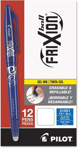 Pilot, FriXion Ball Erasable & Refillable Gel Ink Pens, Fine Point 0.7 mm, Pack of 12, Black in Saudi Arabia