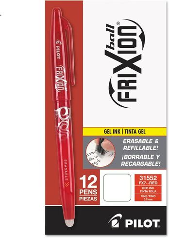 Pilot, FriXion Ball Erasable & Refillable Gel Ink Pens, Fine Point 0.7 mm, Pack of 12, Black in Saudi Arabia