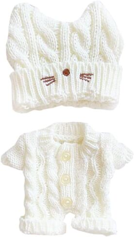 niannyyhouse 20cm Plush Doll Clothes Cat Hat Woolen Thread Onesies 8in Doll Accessories (B) in Saudi Arabia