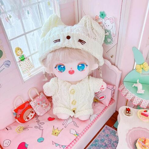 niannyyhouse 20cm Plush Doll Clothes Cat Hat Woolen Thread Onesies 8in Doll Accessories (B) in Saudi Arabia