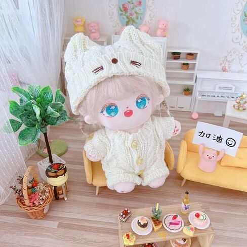 niannyyhouse 20cm Plush Doll Clothes Cat Hat Woolen Thread Onesies 8in Doll Accessories (B) in Saudi Arabia