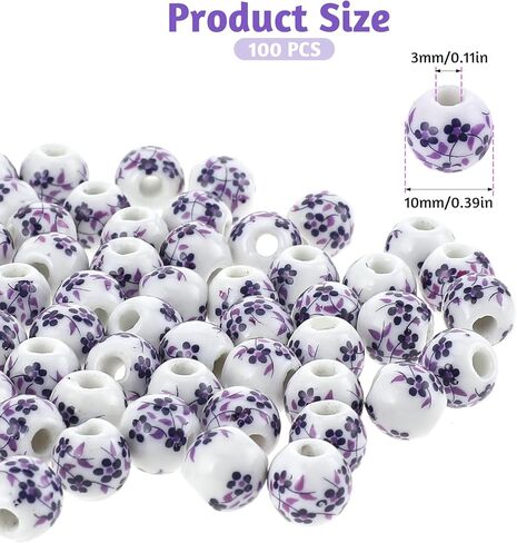 100Pcs Ceramic Beads, 10mm Ceramic Beads Handmade Porcelain Flower Round Beads Spacer Beads Craft Beading Kit for Jewelry Making and DIY Crafts(Pink) in Kuwait