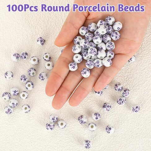 100Pcs Ceramic Beads, 10mm Ceramic Beads Handmade Porcelain Flower Round Beads Spacer Beads Craft Beading Kit for Jewelry Making and DIY Crafts(Pink) in Kuwait