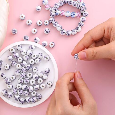 100Pcs Ceramic Beads, 10mm Ceramic Beads Handmade Porcelain Flower Round Beads Spacer Beads Craft Beading Kit for Jewelry Making and DIY Crafts(Pink) in Kuwait