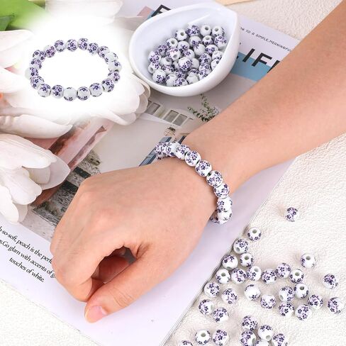 100Pcs Ceramic Beads, 10mm Ceramic Beads Handmade Porcelain Flower Round Beads Spacer Beads Craft Beading Kit for Jewelry Making and DIY Crafts(Pink) in Kuwait