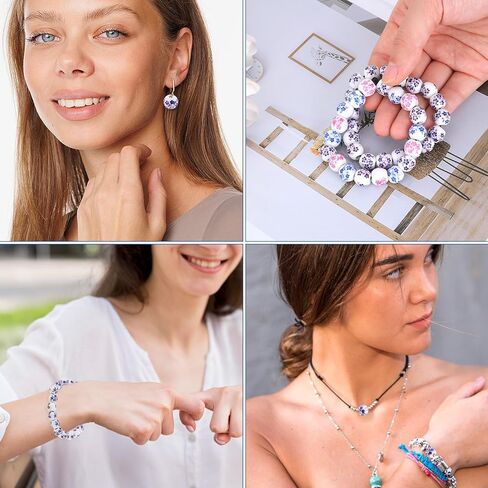 100Pcs Ceramic Beads, 10mm Ceramic Beads Handmade Porcelain Flower Round Beads Spacer Beads Craft Beading Kit for Jewelry Making and DIY Crafts(Pink) in Kuwait