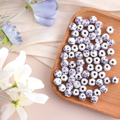 100Pcs Ceramic Beads, 10mm Ceramic Beads Handmade Porcelain Flower Round Beads Spacer Beads Craft Beading Kit for Jewelry Making and DIY Crafts(Pink) in Kuwait