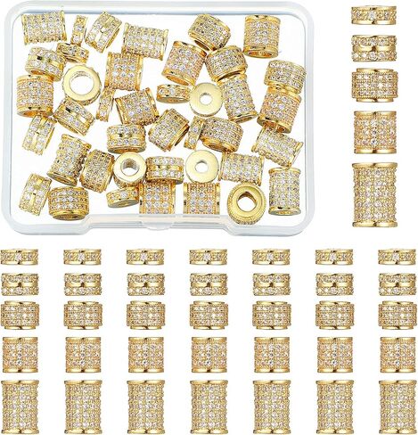 Yinkin 40 Pieces Zircon Rhinestone Beads Tube Column Pave Bead Charms Cubic Zirconia Beads Big Hole Spacer Beads Jewelry Bracelet Connector Crystal Beads for DIY (Black) in Kuwait