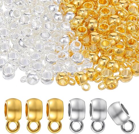 180pcs Bail Beads, Links Column Spacer Beads Alloy Connector Tube Charm Pendant Bail Hanger Dangle for DIY Jewelry Making Bracelet Necklace Craft Accessories(Gold+Silver) in Saudi Arabia