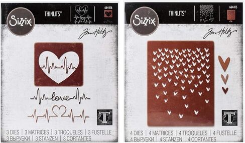 Tim Holtz Sizzix Heartbeat and Falling Hearts Thinlits، مجموعة من مجموعتين من القوالب، مثالية للحب والصداقة والتفكير فيك وبطاقات عيد الحب والوسائط المختلطة والتهاني والمزيد (664415، 664416) in Saudi Arabia