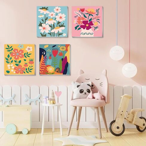 eimivrc 4 Pack Paint by Numbers Kit for Adults-Paint by Numbers Framed Flowers,Paint by Numbers for Adults Beginner DIY Acrylic Oil Painting for Home Wall Decor(8x8inch) in Kuwait