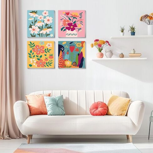 eimivrc 4 Pack Paint by Numbers Kit for Adults-Paint by Numbers Framed Flowers,Paint by Numbers for Adults Beginner DIY Acrylic Oil Painting for Home Wall Decor(8x8inch) in Kuwait
