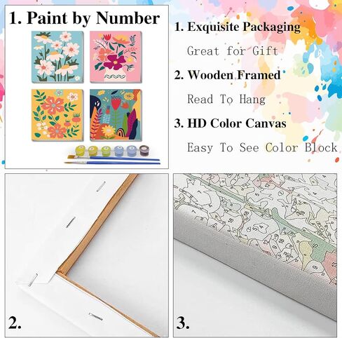 eimivrc 4 Pack Paint by Numbers Kit for Adults-Paint by Numbers Framed Flowers,Paint by Numbers for Adults Beginner DIY Acrylic Oil Painting for Home Wall Decor(8x8inch) in Kuwait