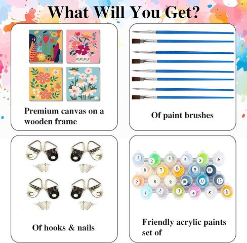 eimivrc 4 Pack Paint by Numbers Kit for Adults-Paint by Numbers Framed Flowers,Paint by Numbers for Adults Beginner DIY Acrylic Oil Painting for Home Wall Decor(8x8inch) in Kuwait