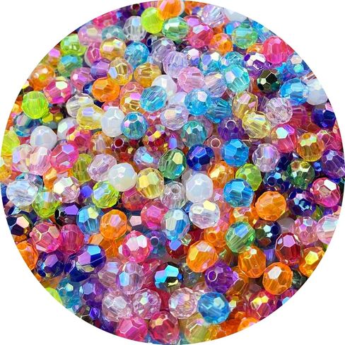 1000 PCS 6mm Acrylic Faceted Spacer Beads AB Color Glossy Round Loose Beads for Jewelry Making Bracelet Necklace Earring Ornament Wind Chimes Key Chains(Multicolor) in Kuwait