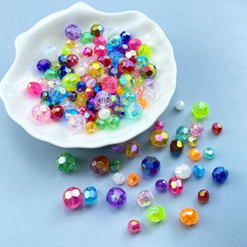 1000 PCS 6mm Acrylic Faceted Spacer Beads AB Color Glossy Round Loose Beads for Jewelry Making Bracelet Necklace Earring Ornament Wind Chimes Key Chains(Multicolor) in Kuwait