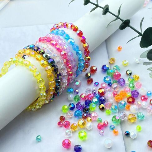 1000 PCS 6mm Acrylic Faceted Spacer Beads AB Color Glossy Round Loose Beads for Jewelry Making Bracelet Necklace Earring Ornament Wind Chimes Key Chains(Multicolor) in Kuwait