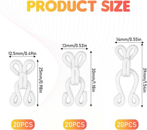 60 Pairs Sewing Hook and Eye Closure Covered Hooks and Eye White Fabric Hook & Eye Closures Fabric Closures Hooks for Clothing Bra Coats Skirt Wraps Jackets Leather DIY Craft(3 Sizes) in Saudi Arabia
