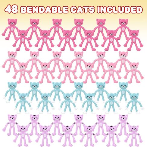 ArtCreativity Mini Bendable Cat Assortment, Set of 48 Flexible Bendable Figures in Assorted Colors, Birthday Party Favors for Boys & Girls, Stress Relief Fidget Toys, Goody Bag Fillers for Kids in Saudi Arabia