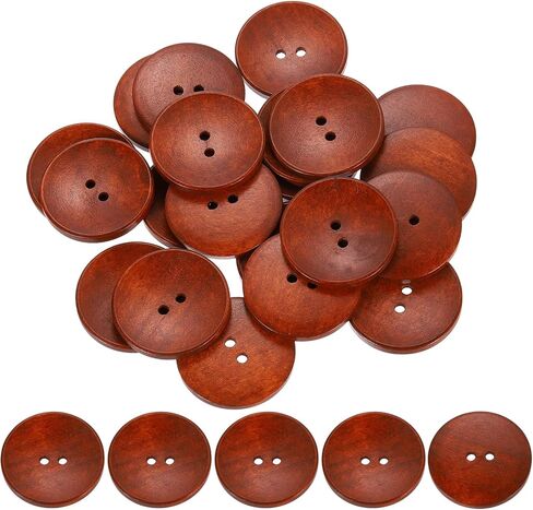 uxcell 30Pcs Wooden Buttons, 38mm(1.5 Inch) 2 Hole Round Wood Sewing Button Craft for Sewing DIY Craft Clothing, Red Brown in Saudi Arabia