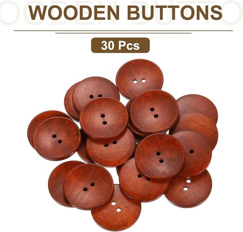 uxcell 30Pcs Wooden Buttons, 38mm(1.5 Inch) 2 Hole Round Wood Sewing Button Craft for Sewing DIY Craft Clothing, Red Brown in Saudi Arabia