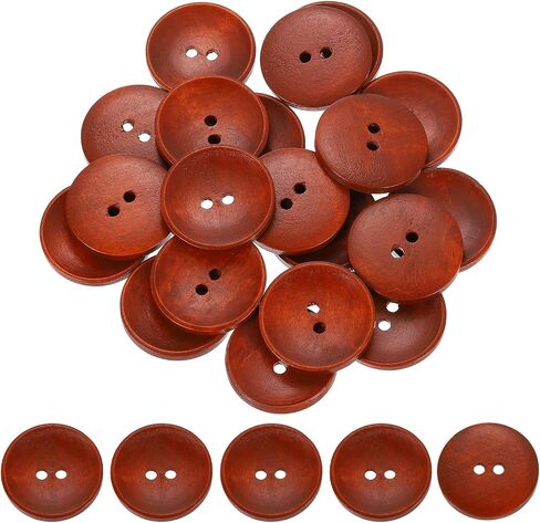 uxcell 30Pcs Wooden Buttons, 38mm(1.5 Inch) 2 Hole Round Wood Sewing Button Craft for Sewing DIY Craft Clothing, Red Brown in Saudi Arabia