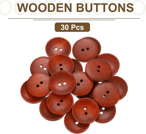 uxcell 30Pcs Wooden Buttons, 38mm(1.5 Inch) 2 Hole Round Wood Sewing Button Craft for Sewing DIY Craft Clothing, Red Brown in Saudi Arabia