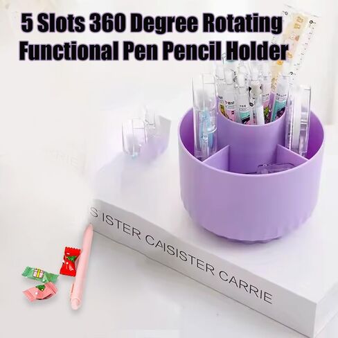 1 Pc 360 Degree Multi-Functional Pen Holder, 5 Slots Rotating Pencil Holder Makeup Brush Holder Desk Pen Organizer for Home, Office, School, Purple in Kuwait