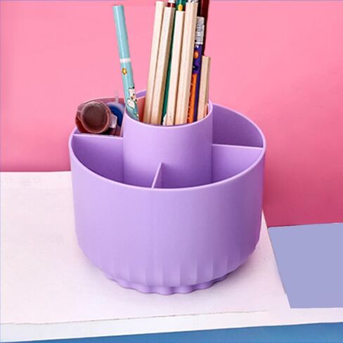 1 Pc 360 Degree Multi-Functional Pen Holder, 5 Slots Rotating Pencil Holder Makeup Brush Holder Desk Pen Organizer for Home, Office, School, Purple in Kuwait