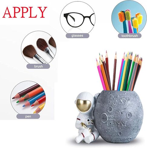 Astronaut Pen Holder Stand for Desk Pencil Holder, Spaceman Resin Desk Organizer Decorative Accessories Ideal Gift for Office Decor (White) in Saudi Arabia