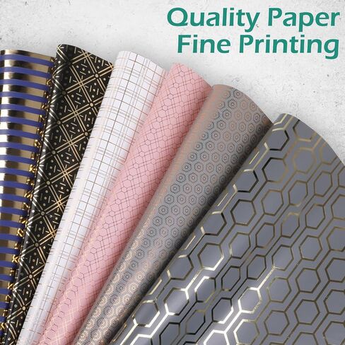 GeeRic 6 Pack Gift Wrapping Papers, 28 ∗ 20 Inch Gift Paper Wrapping Bundle, Kraft Recycled Wrapping Paper with Sealing Label+Tape+Tags+Bow, Golden Stripes in Kuwait