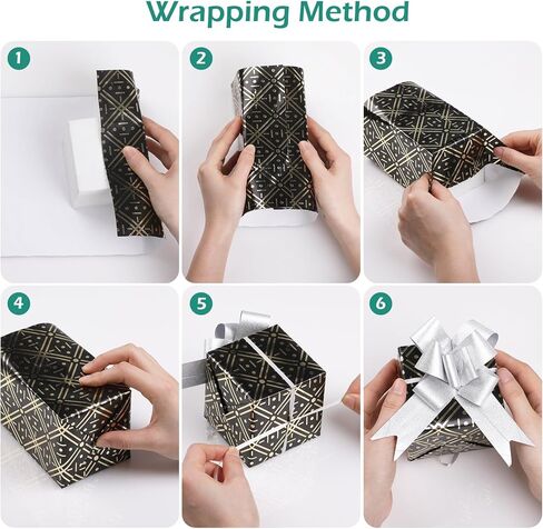 GeeRic 6 Pack Gift Wrapping Papers, 28 ∗ 20 Inch Gift Paper Wrapping Bundle, Kraft Recycled Wrapping Paper with Sealing Label+Tape+Tags+Bow, Golden Stripes in Kuwait