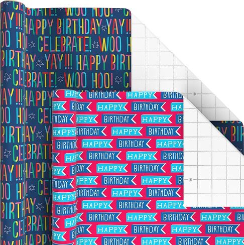 Hallmark Birthday Wrapping Paper Rolls for Wedding, Baby Shower, Easter, All Occasion - Flowers, Balloons, Pastel Plaid Gift Wrap Paper (Set of Assorted 6 Rolls: 180 sq. ft. ttl.) in Saudi Arabia