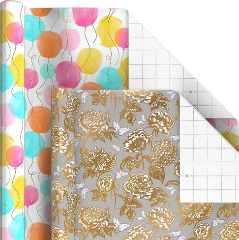 Hallmark Birthday Wrapping Paper Rolls for Wedding, Baby Shower, Easter, All Occasion - Flowers, Balloons, Pastel Plaid Gift Wrap Paper (Set of Assorted 6 Rolls: 180 sq. ft. ttl.) in Saudi Arabia