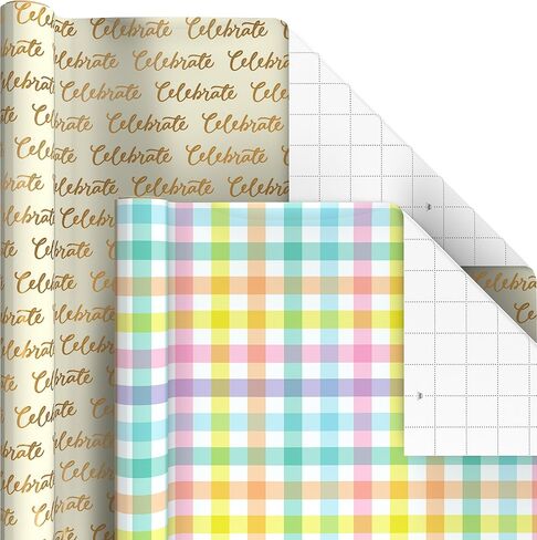 Hallmark Birthday Wrapping Paper Rolls for Wedding, Baby Shower, Easter, All Occasion - Flowers, Balloons, Pastel Plaid Gift Wrap Paper (Set of Assorted 6 Rolls: 180 sq. ft. ttl.) in Saudi Arabia
