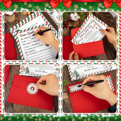 Letter to Santa Christmas Wish List Writing Kit 8 Sets Fill In The Blank Cards 5 x 7 Inch With Red Envelopes/Stickers/Seals/Name Tag/Address Labels for Family Party Favors Christmas Decoration Gifts in Kuwait