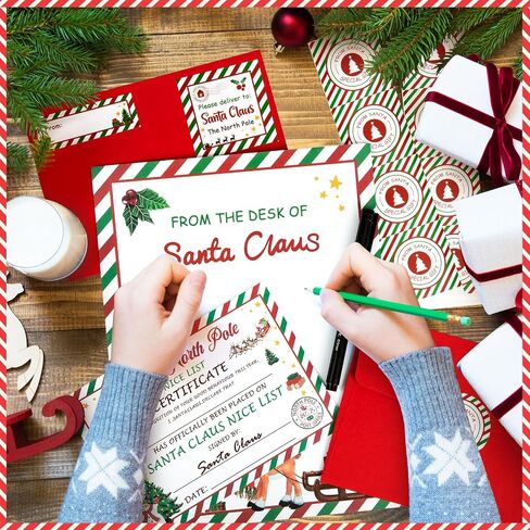 Letter to Santa Christmas Wish List Writing Kit 8 Sets Fill In The Blank Cards 5 x 7 Inch With Red Envelopes/Stickers/Seals/Name Tag/Address Labels for Family Party Favors Christmas Decoration Gifts in Kuwait