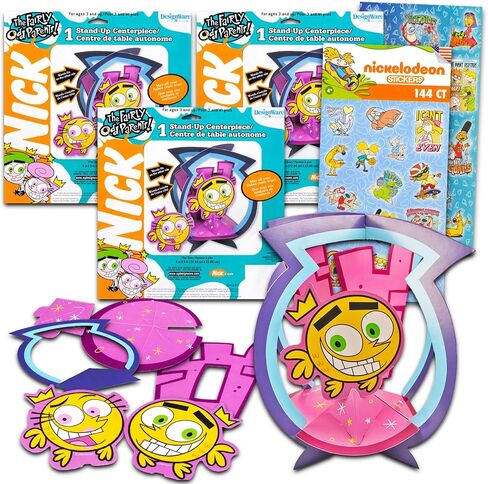 مجموعة ديكورات حفلات أعياد الميلاد للآباء من Fairly Odd Parents - حزمة مع 3 قطع مركزية من Fairly Odd Parents لديكور حفلات أعياد الميلاد بالإضافة إلى ملصقات إضافية | لوازم حفلات الآباء الغريبة إلى حد ما in Saudi Arabia