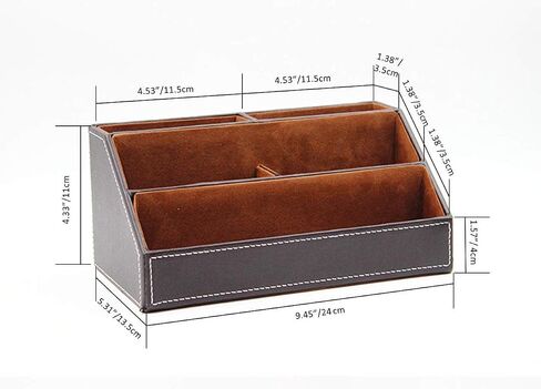 Brown PU Leather Remote Controller Holder TV Guide CD DVD Controller Organizer Desk Caddy Stationery Organizer Caddy Stationery Holder (L:9.45 x W:5.3 x H:4.3/1.6 inches, Brown) in Saudi Arabia