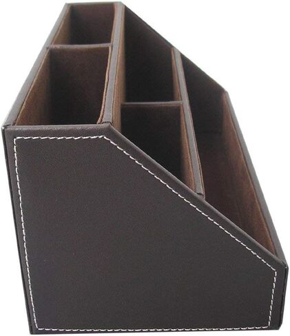Brown PU Leather Remote Controller Holder TV Guide CD DVD Controller Organizer Desk Caddy Stationery Organizer Caddy Stationery Holder (L:9.45 x W:5.3 x H:4.3/1.6 inches, Brown) in Saudi Arabia