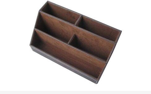 Brown PU Leather Remote Controller Holder TV Guide CD DVD Controller Organizer Desk Caddy Stationery Organizer Caddy Stationery Holder (L:9.45 x W:5.3 x H:4.3/1.6 inches, Brown) in Saudi Arabia