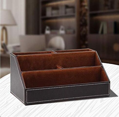 Brown PU Leather Remote Controller Holder TV Guide CD DVD Controller Organizer Desk Caddy Stationery Organizer Caddy Stationery Holder (L:9.45 x W:5.3 x H:4.3/1.6 inches, Brown) in Saudi Arabia
