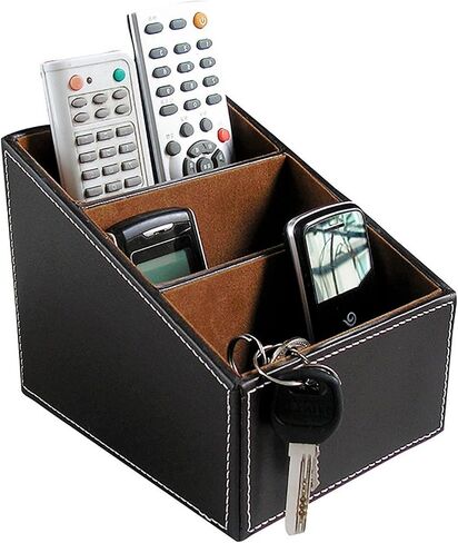 Brown PU Leather Remote Controller Holder TV Guide CD DVD Controller Organizer Desk Caddy Stationery Organizer Caddy Stationery Holder (L:9.45 x W:5.3 x H:4.3/1.6 inches, Brown) in Saudi Arabia