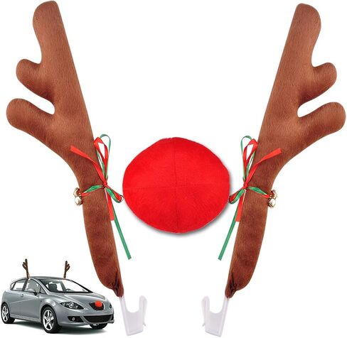 Upgraded Car Reindeer Antler Kit Christmas Rudolph Auto Decorations, Rudolph Auto Accessories with Tail, Nose - Add Holiday Spirit in Saudi Arabia